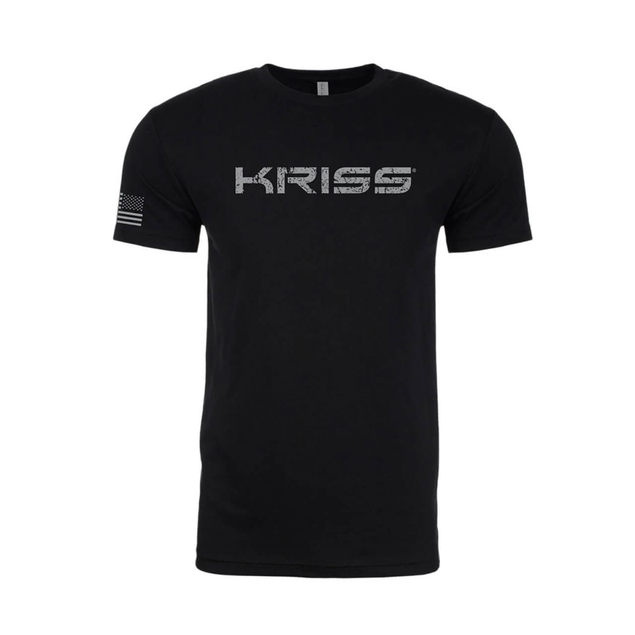KRISS Distressed Logo T-Shirt | American Flag Sleeve | Classic Fit Crewneck