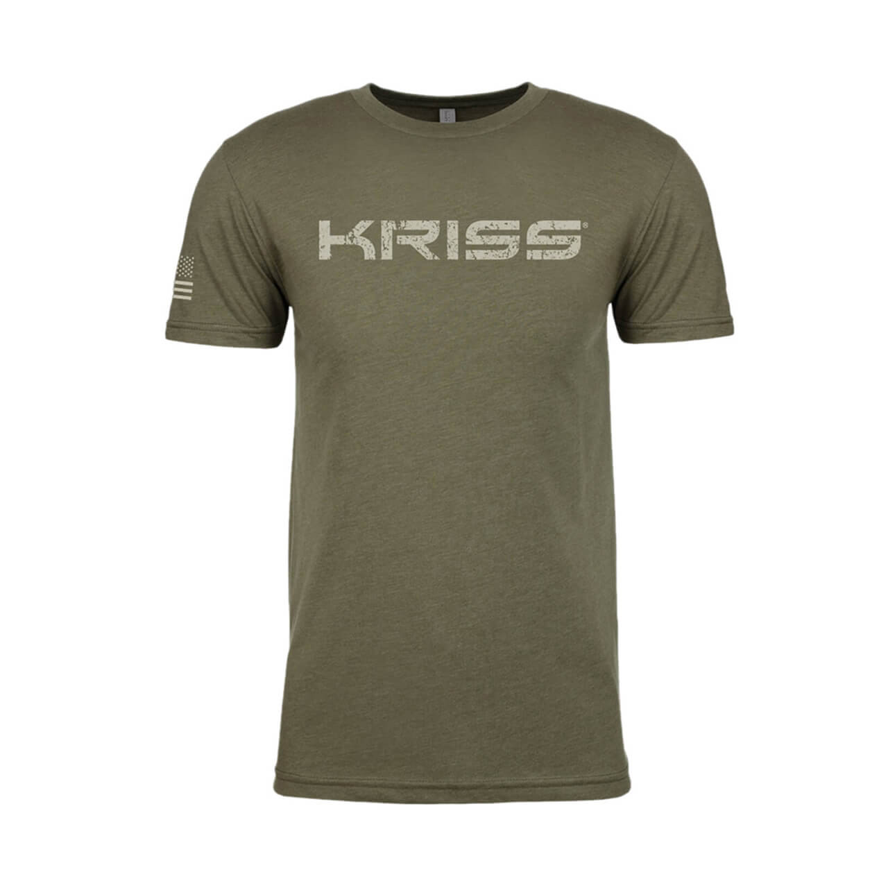 KRISS Distressed Logo T-Shirt | American Flag Sleeve | Classic Fit Crewneck - Image 3