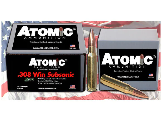 Authentic Atomic Ammunition Match Subsonic 308 Winchester Ammo 175 Grain Sierra MatchKing Jacketed Hollow Point Box of 100 for sale